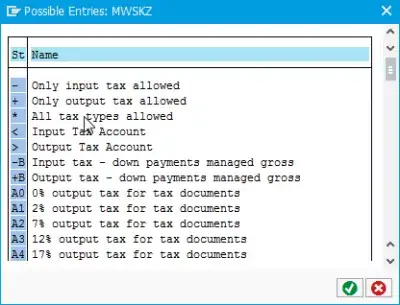 Mesazhi i gabimit Llogaria M8889 është vendosur si jo e rëndësishme për taksat : Regjistrime të mundshme për kategorinë e taksave MWSKZ për llogarinë GL