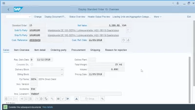 Myyntitilauksen luominen SAP S/4 HANA: ssa : Myyntitilaus näytetään SAP: ssa