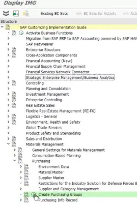 Pirkimo grupė SAP : Sukurti pirkimų grupes SPRO