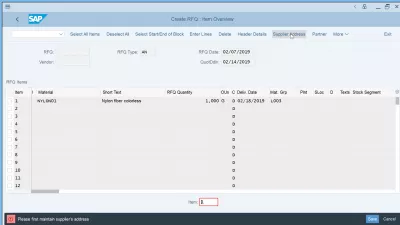 Cerere de ofertă: Creați cu ușurință un RFQ în SAP folosind ME41 : Eroare SAP: mențineți mai întâi adresa furnizorului