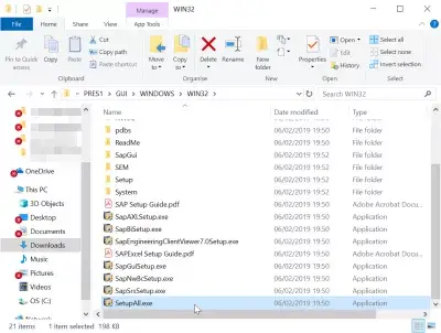 Langkah-langkah instalasi SAP GUI 740 : Installer SAP GUI, SetupAll dalam file explorer