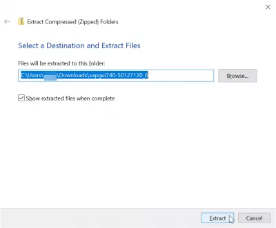 Pasos de instalación de la GUI de SAP 740 : Seleccionando carpeta de destino para descompresión