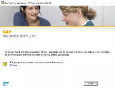 SAP GUI kroky inštalácie 740 : Žiadosť o opravu inštalačného balíka SAP GUI pre reštart počítača