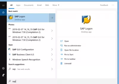 Sap-Käyttöliittymän Asennusvaiheet [Versio 750] : SAP GUI 750 -kuvake Windows-pikavalikossa onnistuneen asennuksen jälkeen