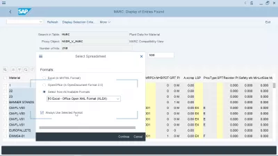 SAP Kā Eksportēt Uz Excel Izklājlapu? : SAP eksporta izklājlapā tiek mainīts noklusējuma formāts: atlasot opciju vienmēr izmantot atlasīto formātu