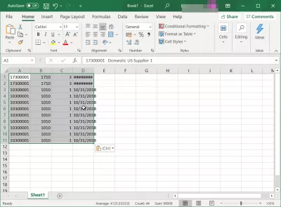 SAP Come Esportare In Un Foglio Di Calcolo Excel? : Selezione dei campi della tabella SAP copiati nel foglio di calcolo Excel