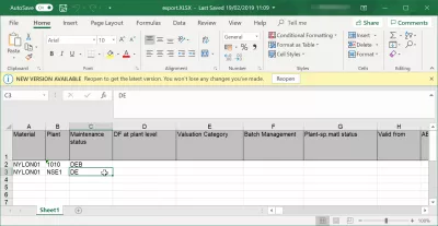 SAP, Ako Exportovať Do Tabuľky Programu Excel? : Tabuľkové dáta exportované zo SAP zobrazované v programe Excel