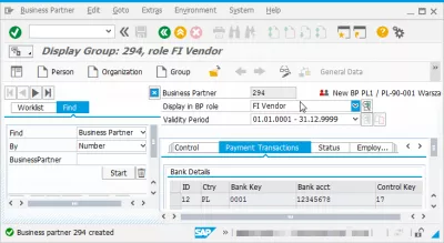 Hoe om vennoot in SAP S/4HANA te skep : Verkoper geskep en identifiseerder wat deur die stelsel gegee word