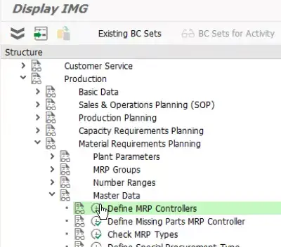 SAP define un controlador MRP (planificación de requisitos de material) : Definición del controlador MRP en SPRO