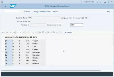 لاگ ان کے بعد SAP انٹرفیس کے SAP تبدیلی کی زبان : SAP ٹرانزیکشن SE16N میں T002 زبان کی میز دکھایا جارہا ہے
