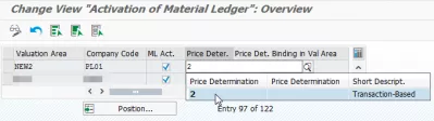 Mensagem SAP C + 302 Ledger de materiais não ativo no centro : Seleção de uma determinação de preço