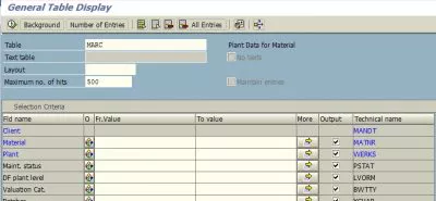 SAP zoeken welke weergaven open zijn voor een materiaal / artikel : MARC tafelfilters