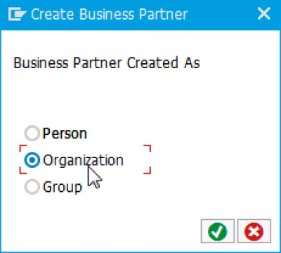 SAP פרטי רכישה שיא הספק עדיין לא נוצר על ידי רכישת ארגון : בחירת סוג שותף עסקי של SAP