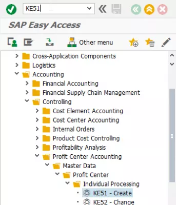 Ang profit center ay hindi umiiral para sa petsa ng SAP : KE51 sa menu ng SAP
