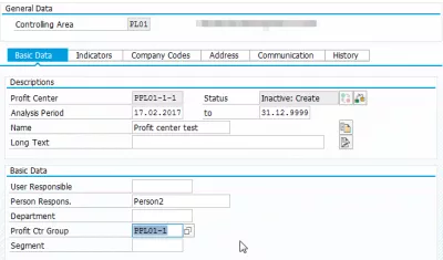 Peļņas centrs nepastāv datumam SAP : Peļņas centrs izveido pamata datu ievadi