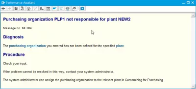 Kako riješiti SAP Organizaciju nabave koja nije odgovorna za postrojenje : Nabava organizacija nije odgovorna za opis biljnih pogrešaka u pomoćniku za performanse