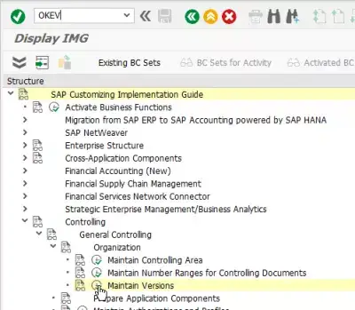 SAP version 0 is not defined for fiscal year : SAP OKEV entry in SPRO, Maintain versions transaction