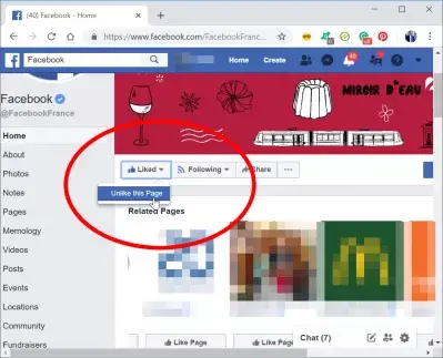 Facebook нагадує вашу сторінку : Як залишити сторінку на Facebook unlike button
