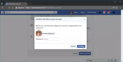 Jak mohu smazat svůj Facebook účet : Potvrzení o odstranění účtu s heslem