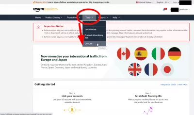 Amazon Associates OneLink - link di affiliazione Amazon universale : Posizione del collegamento del menu Amazon Onelink