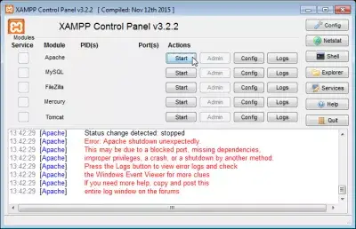 XAMPP منفذ الخطأ 80 قيد الاستخدام بالفعل : رسالة خطأ في XAMPP عند بدء تشغيل خادم الويب أباتشي