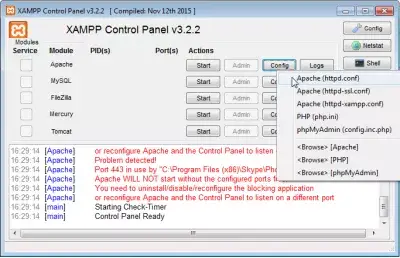 XAMPP-Fehlerport 80 wird bereits verwendet : Suchen Sie die Apache-Site-Konfiguration httpd.conf im xampp-Server für Windows 10