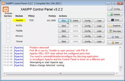 יציאת XAMPP שגיאה 80 כבר בשימוש : הפעל מחדש את שרת Apache