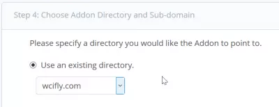 cPanel addon-domein, maak een addon-domein aan : add-on domein directory selectie