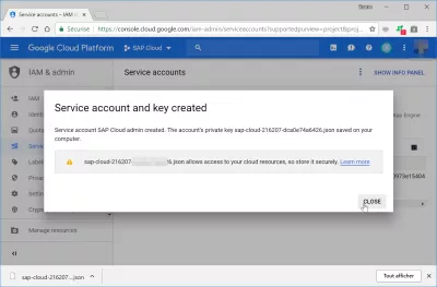 Как да създадете акаунт за услуга в Google облак? : Създаден е акаунт за услуга на Google Cloud