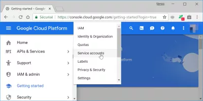 Hvordan oprettes en Google Cloud-servicekonto? : Find oprettelse af servicekonto i menuen i betjeningspanelet