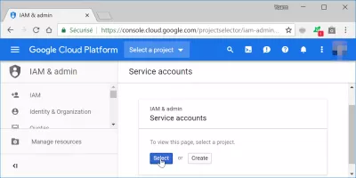Bagaimana cara membuat akun layanan Google Cloud? : Pemilihan atau pembuatan akun layanan GCloud