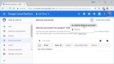 Hvordan oprettes en Google Cloud-servicekonto? : Opret knap til servicekonto