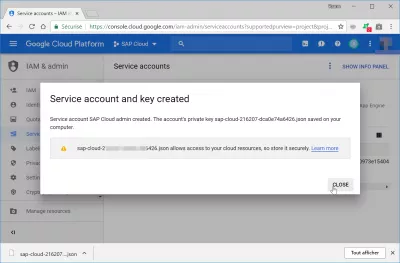 Come creare un account del servizio Google Cloud? : Account del servizio GCloud e chiave creati e scaricati sul computer