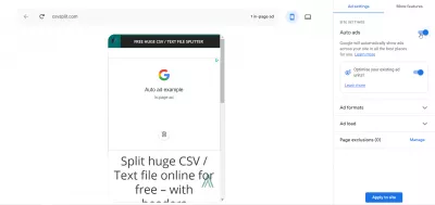 Rodyti reklamos vietos turėtojus: išdėstymą ir optimizavimą : "Google AdSense" automatinio skelbimų rodymas įjungtas