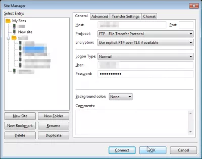 FileZilla haalt het wachtwoord op van een FTP-websiteaansluiting in Windows : Sites manager FTP-verbindingen