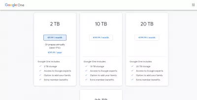 谷歌云 Platform: Basics & Pricing : 谷歌云 Drive Pricing 10€ per month for 2TB storage space