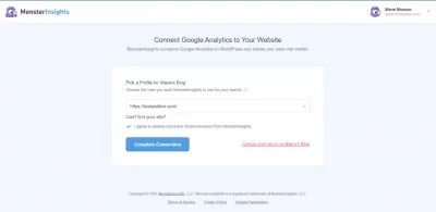 Hvordan oprettes en Google Analytics -konto og installerer den på WordPress? : Efter at der er en skærm med et valg af Google -konto, og efter at du har brug for at bekræfte alle aftaler og vælge det nødvendige