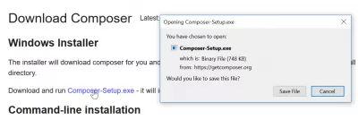 Konpositorearen leihoak nola instalatu : Deskargatu Composer Windows