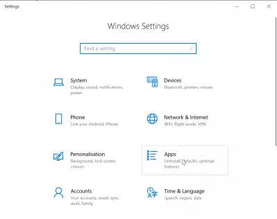 Windows 10 Native SSH PowerShell Client Installation : Mga tile sa Mga Setting at Apps sa Windows