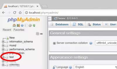 كيفية حذف قاعدة البيانات في PHPMyAdmin : اختيار قاعدة البيانات لحذفها في الشاشة الرئيسية