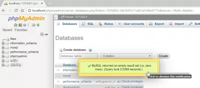 PHPMyAdmin मध्ये डेटाबेस कसा हटवायचा : डेटाबेस यशस्वीरित्या हटविले