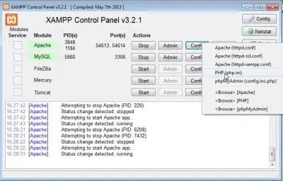 Impor file SQL besar di PHPMyAdmin : Gambar 2: XAMPP membuka file konfigurasi php.ini