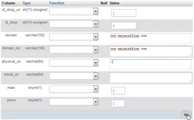 Το Prestashop 1.6 αλλάζει τη διεύθυνση URL της βάσης καταστημάτων : εγγραφή βάσης δεδομένων με νέες τιμές διευθύνσεων URL