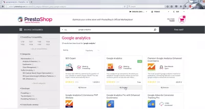 PrestaShop տեղադրման մոդուլը ձեռքով : Որոնել անվճար Google Analytics մոդուլը PrestaShop հավելվածների կայքում