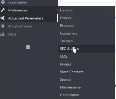 Prestashop SEO URL optimization : SEO & URLs menu selection