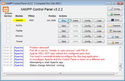 استعمال میں XAMPP اپاچی پورٹ 443 : اپلی کیشن حل کرنے کے بعد XAMPP میں شروع ہوتا ہے