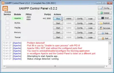 使用中のXAMPP Apacheポート443 : ApacheがSkypeの問題なしで開始しました