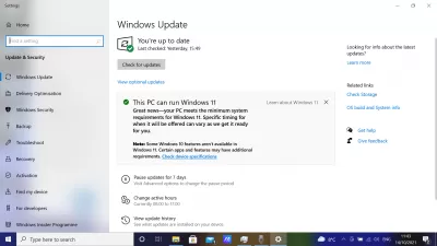 Windows 11 Review: Měli byste upgrade? : Možnost upgradu Windows11 v nastavení systému Windows10
