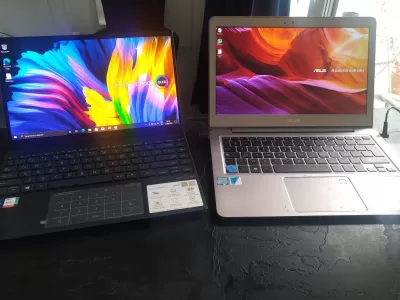 5 mejores Ultrabooks de 13.3 pulgadas - Tipos y características : Asus zenbook, two of the best and cheapest 13.3” ultrabooks next to each other