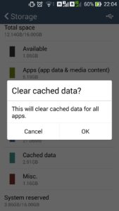How to free storage space in Android by clearing cache : Clear cached data confirmation